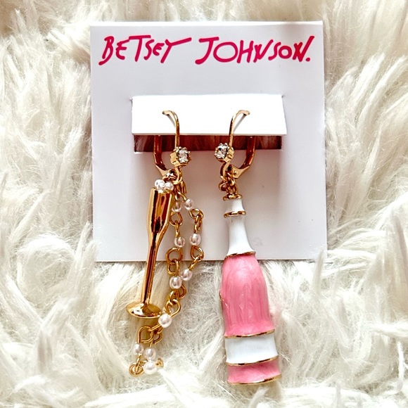 Betsey Johnson Jewelry - Betsy Johnson Pink Champagne Bottle & Glass Earrings Set NEW!